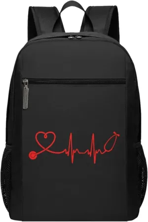Nurse Stethoscope Heartbeat Travel Laptop Backpack, Business Anti Theft Slim Sturdy Laptops Backpacks, College Computer Bag Gift for Men & Women Fits 17 Inch Notebook,Black
