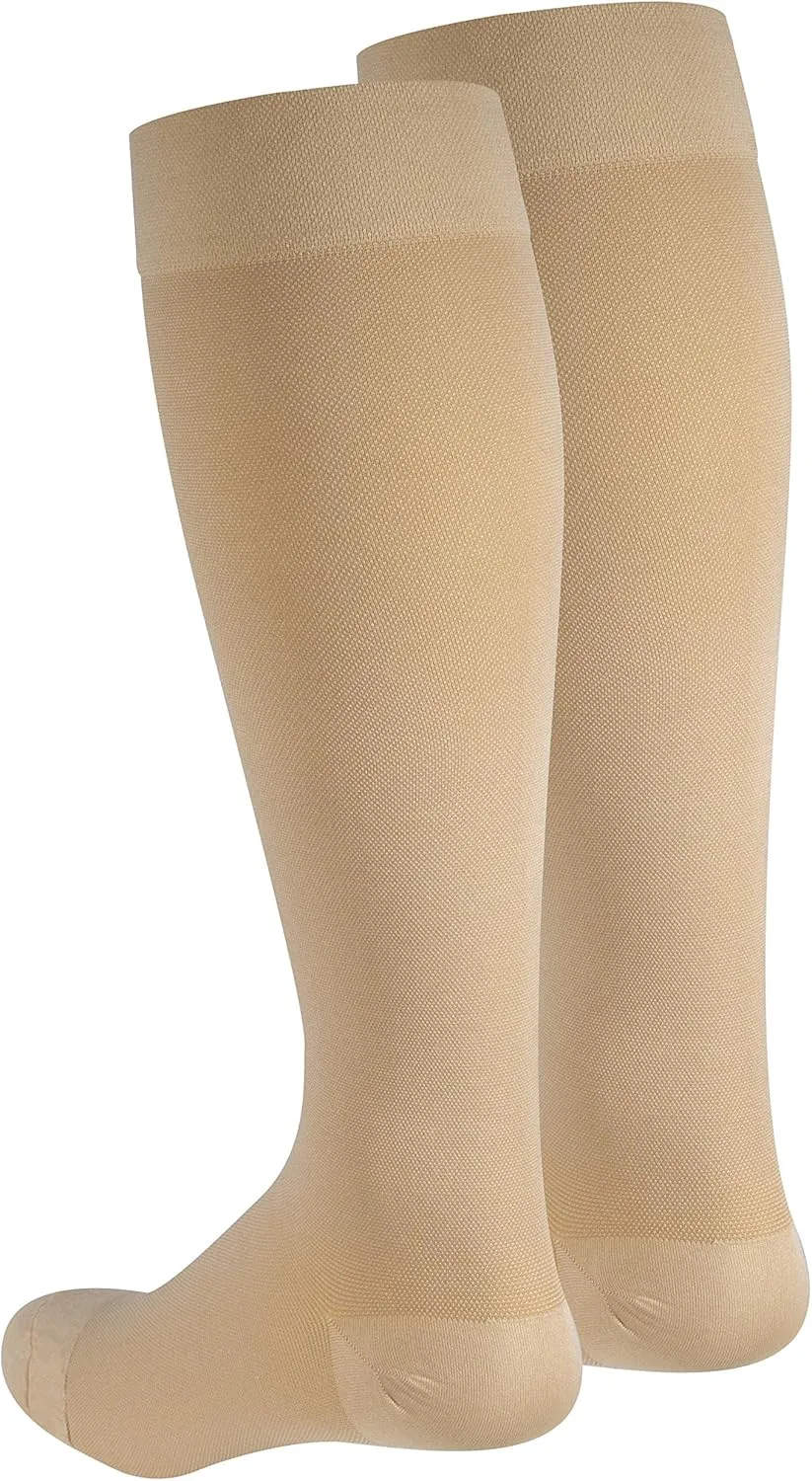 NuVein Medical Compression Stockings, 20-30 mmHg Support for Women & Men, Knee Length, Closed Toe, Beige, Medium