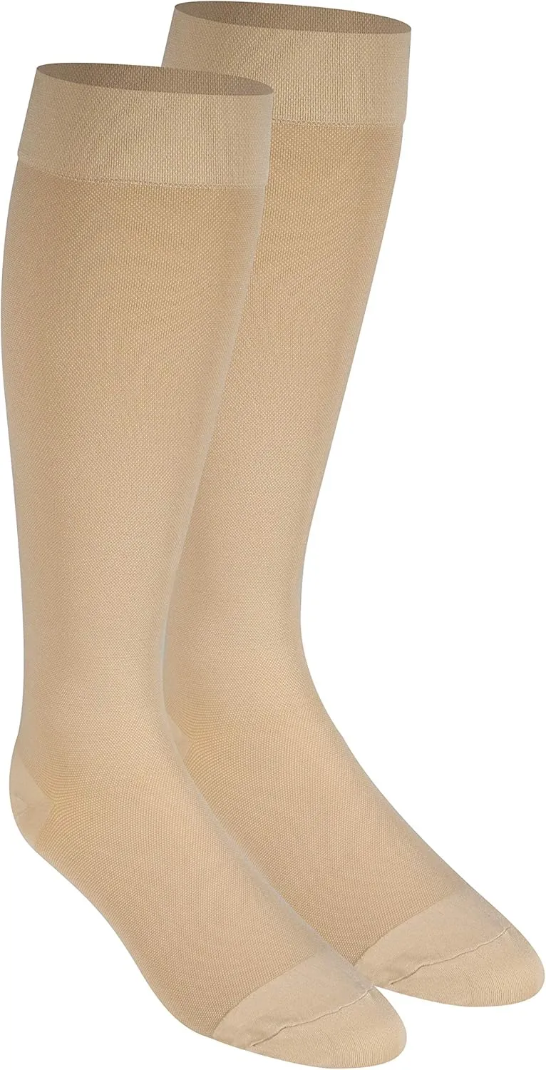 NuVein Medical Compression Stockings, 20-30 mmHg Support for Women & Men, Knee Length, Closed Toe, Beige, Medium