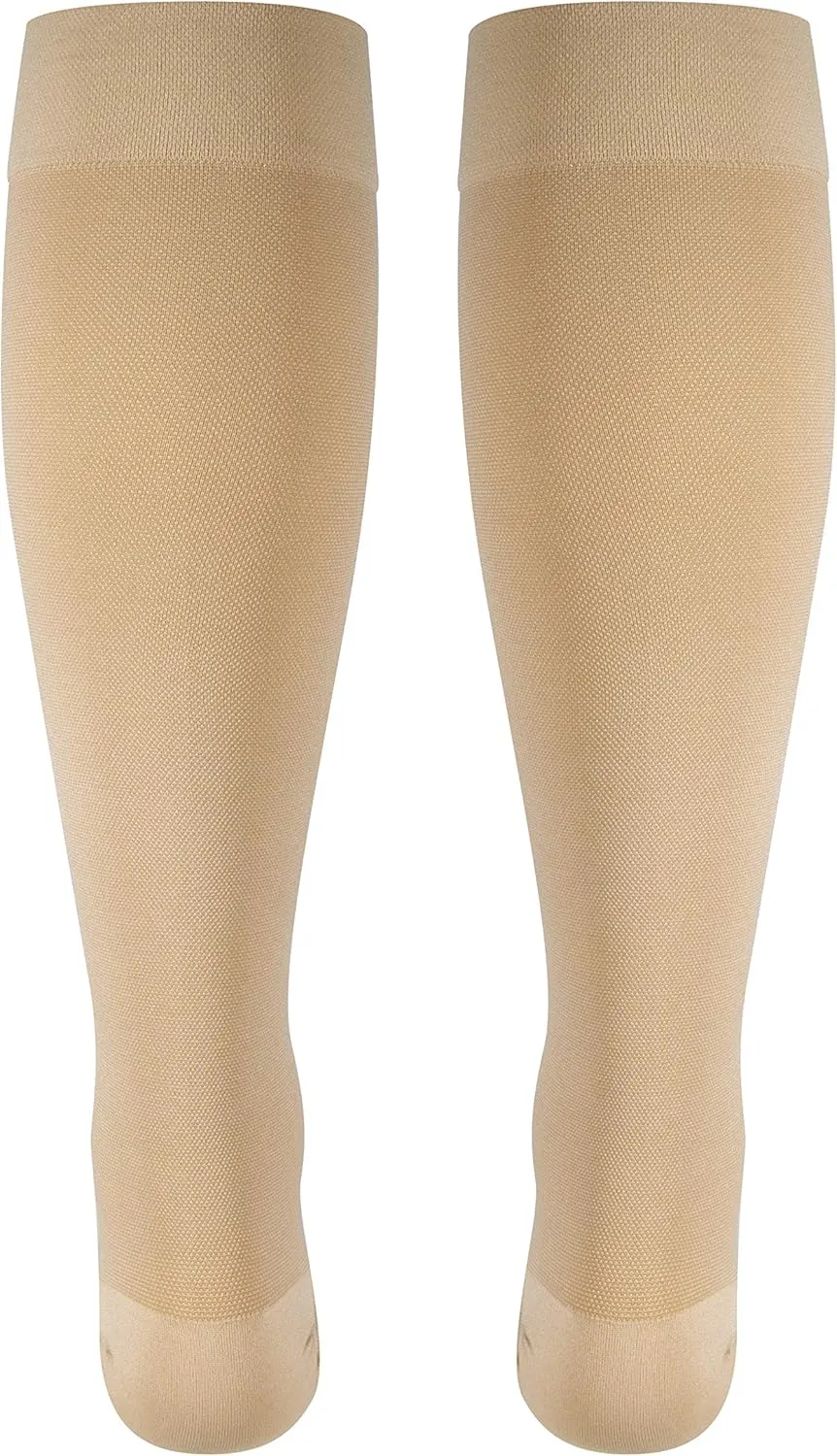 NuVein Medical Compression Stockings, 20-30 mmHg Support for Women & Men, Knee Length, Closed Toe, Beige, Medium