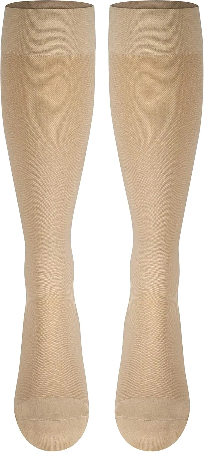 NuVein Medical Compression Stockings, 20-30 mmHg Support for Women & Men, Knee Length, Closed Toe, Beige, Medium