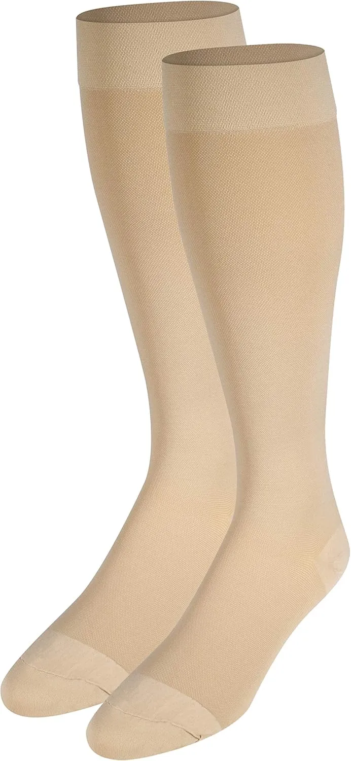 NuVein Medical Compression Stockings, 20-30 mmHg Support for Women & Men, Knee Length, Closed Toe, Beige, Medium