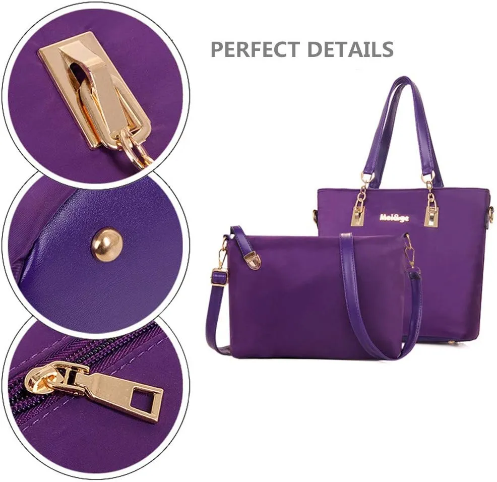 Nylon 6 PCS Women Shoulder Bag Top-Handle Handbag Tote Purse Wallet Key Case Set