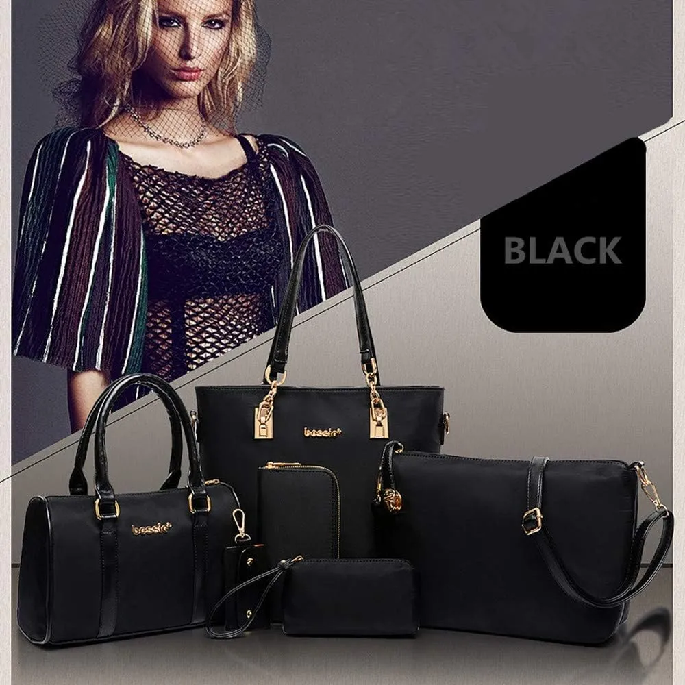 Nylon 6 PCS Women Shoulder Bag Top-Handle Handbag Tote Purse Wallet Key Case Set