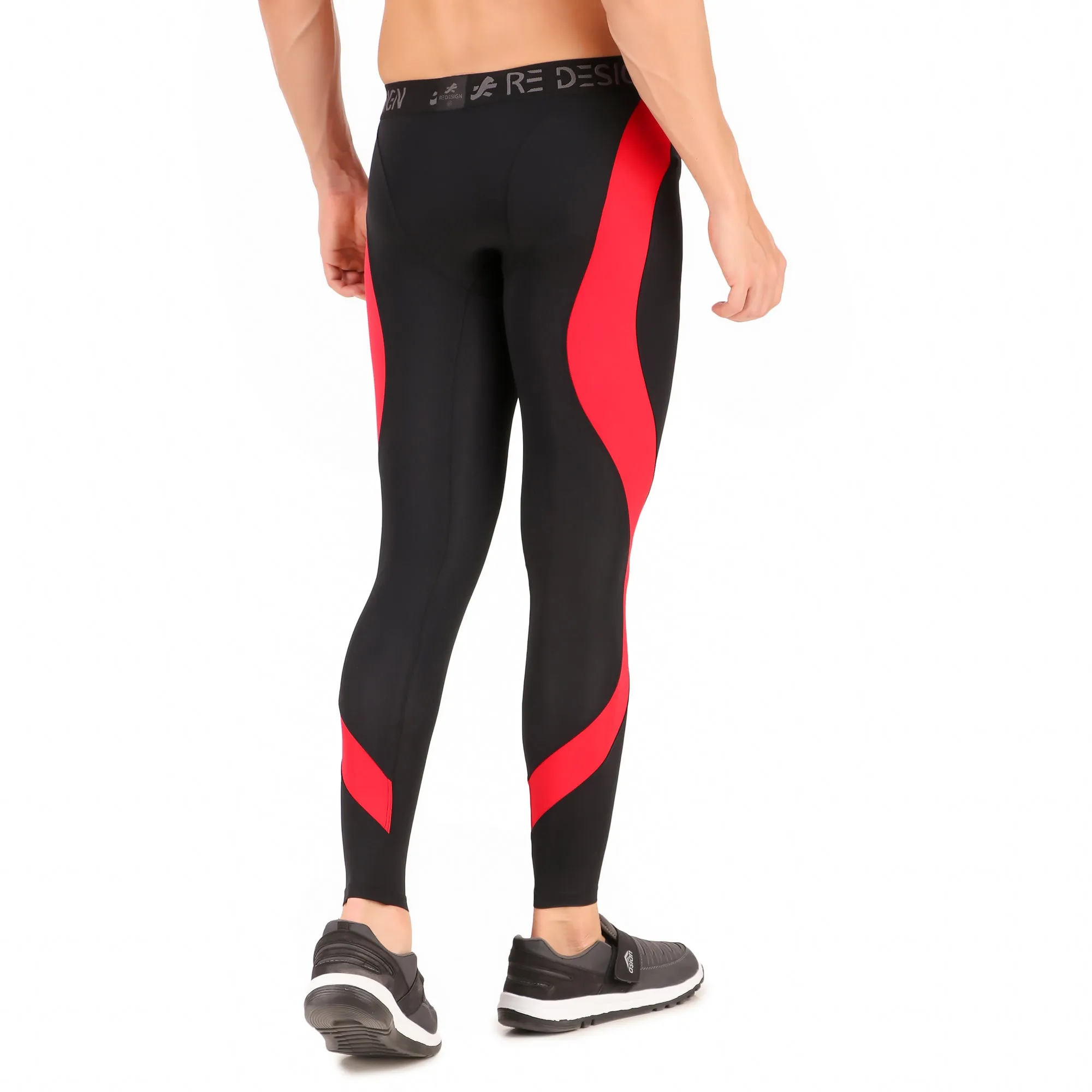 Nylon Compression Pant and Full Tights For Men (BLACK/RED)