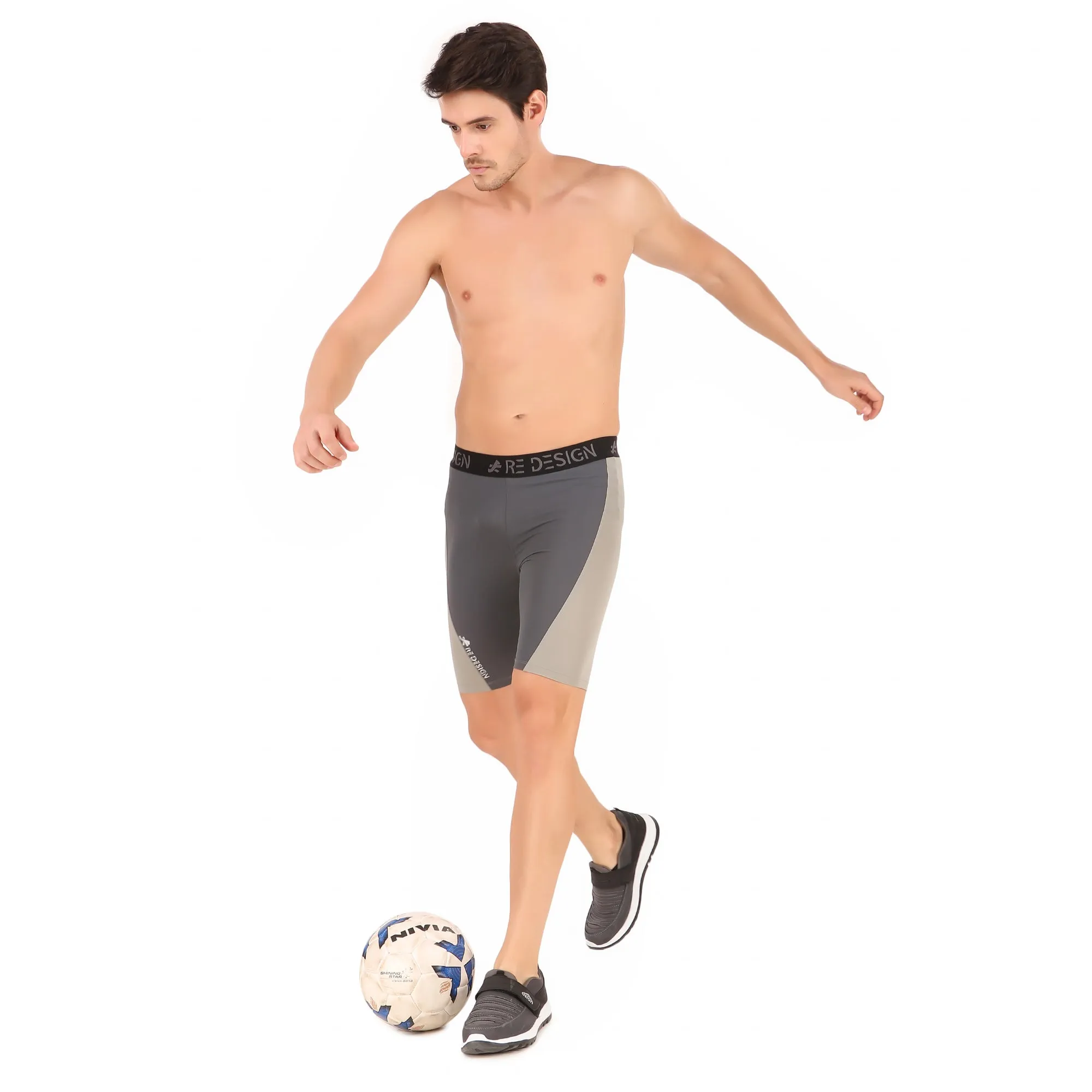 Nylon Compression Shorts and Half Tights For Men (DARK GREY/LIGHT GREY)