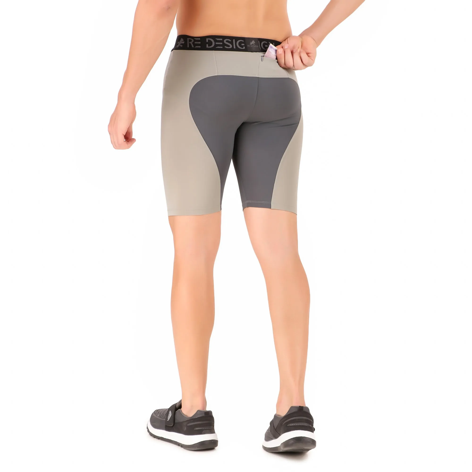Nylon Compression Shorts and Half Tights For Men (DARK GREY/LIGHT GREY)