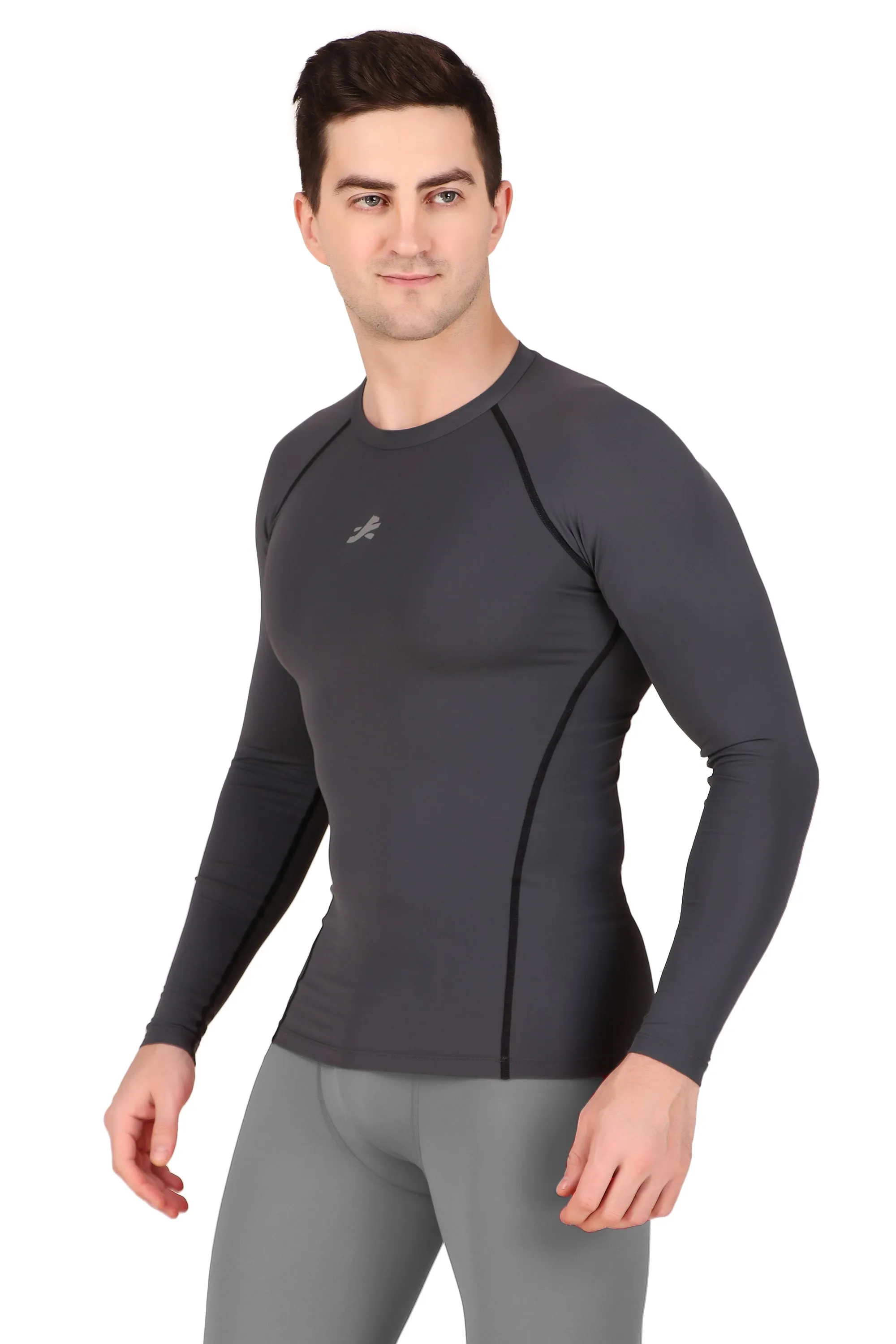 Nylon Compression Tshirt Full Sleeve Tights For Men (Dark Grey)