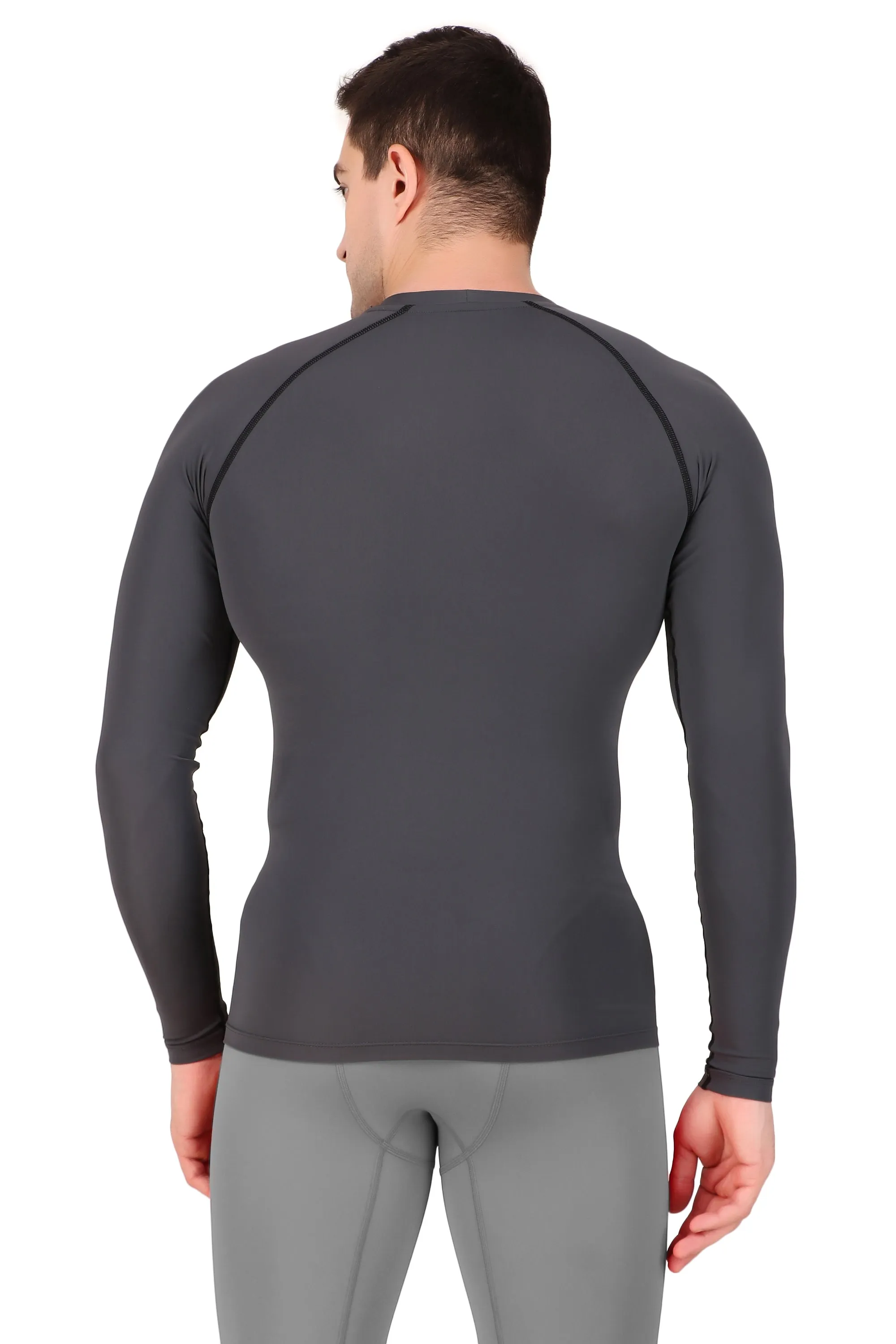 Nylon Compression Tshirt Full Sleeve Tights For Men (Dark Grey)