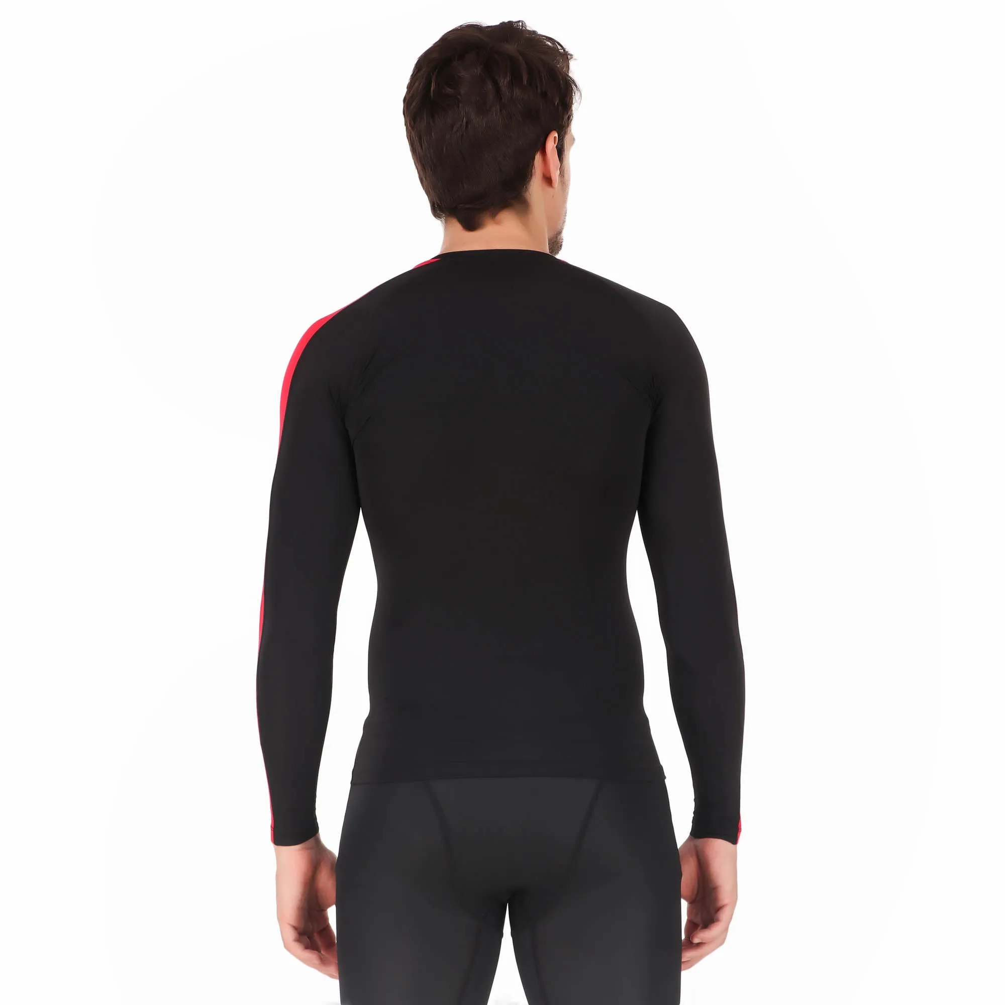Nylon DC Compression Tshirt Fullsleeves Tights For Men (Black/Red)