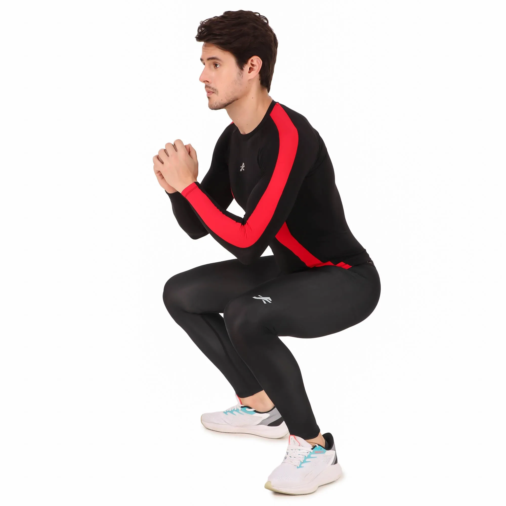 Nylon DC Compression Tshirt Fullsleeves Tights For Men (Black/Red)
