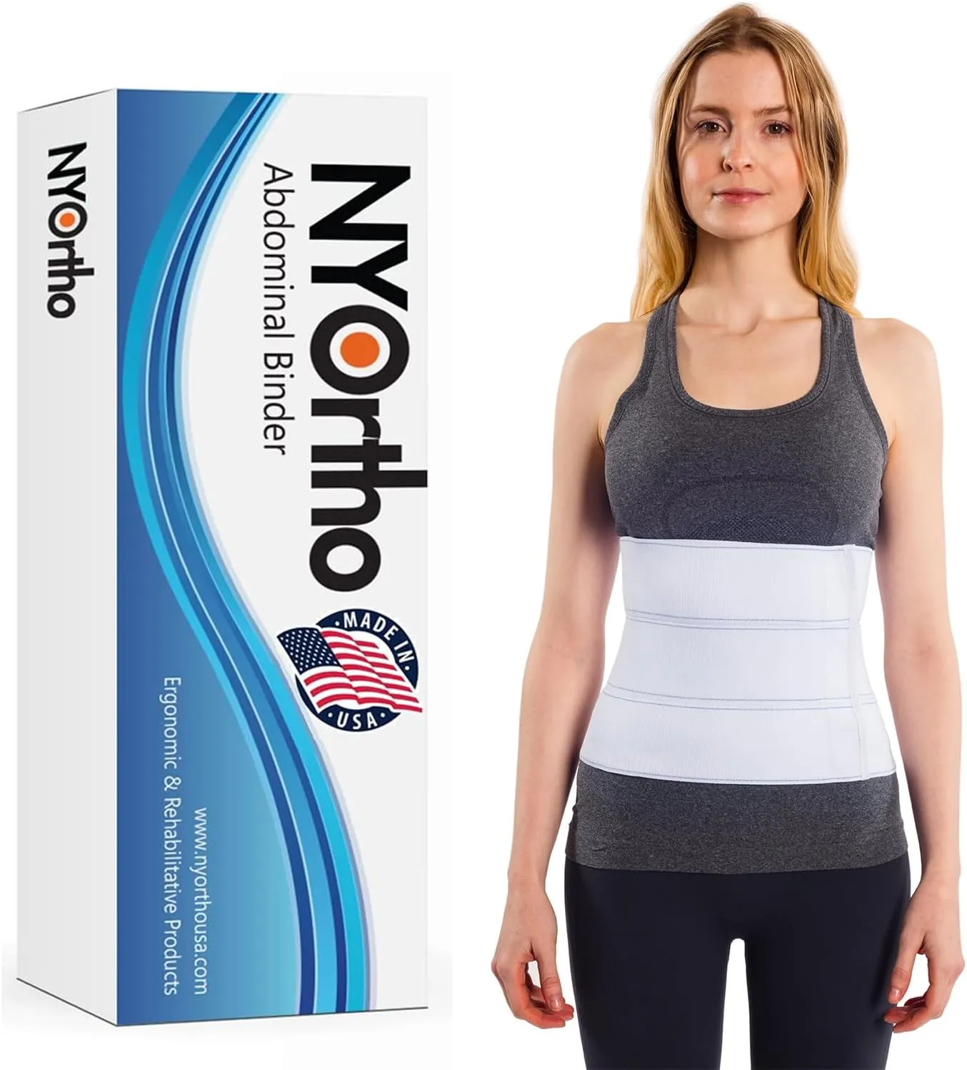 NYOrtho Post Surgery Abdominal Binder - Waist Support Belt for Men & Women - Postpartum Belly Band - Tummy Tuck Compression Garment - MADE IN USA (30" - 45") 3 Panel - 9"