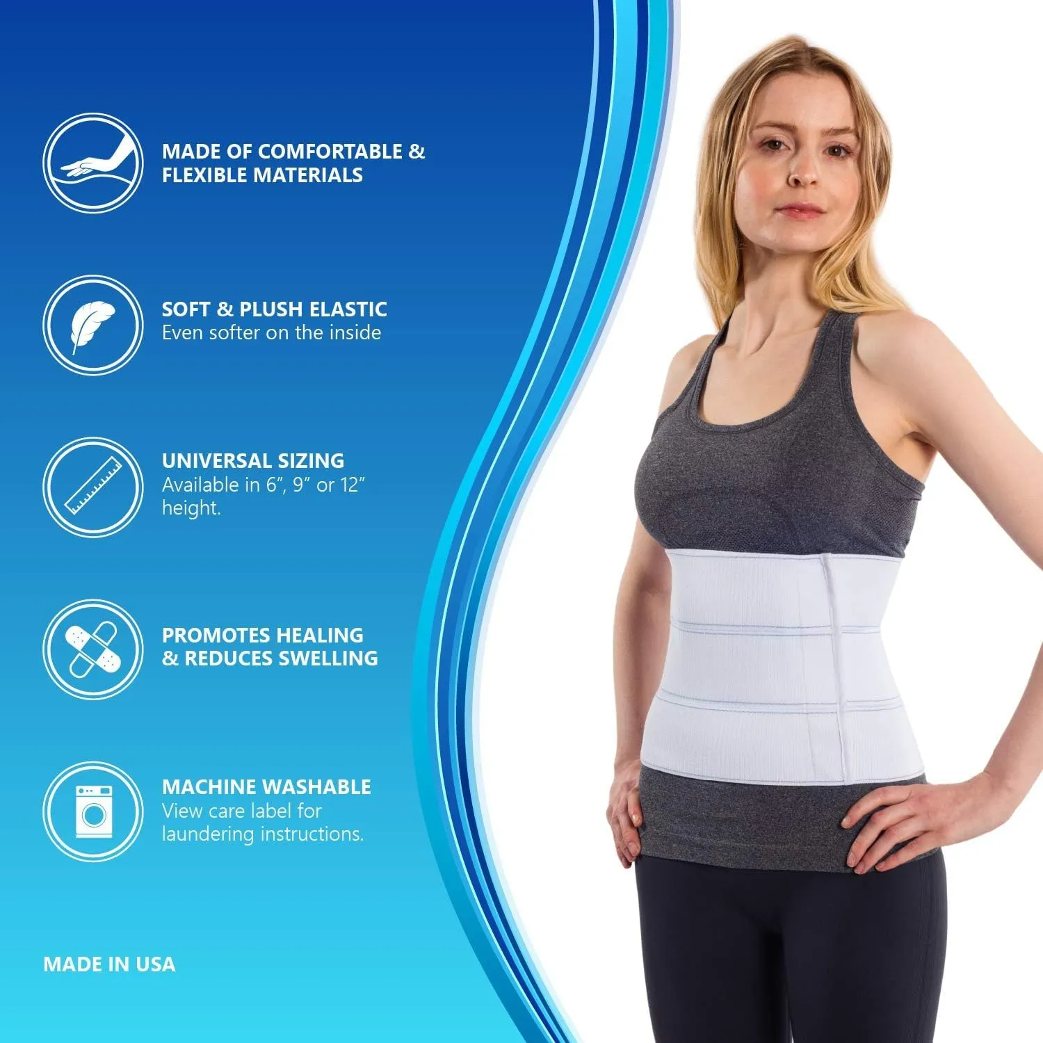 NYOrtho Post Surgery Abdominal Binder - Waist Support Belt for Men & Women - Postpartum Belly Band - Tummy Tuck Compression Garment - MADE IN USA (30" - 45") 3 Panel - 9"