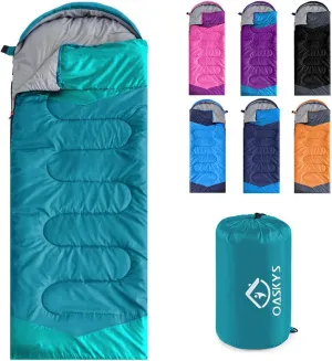 oaskys Camping Sleeping Bag - 3 Season Warm & Cool Weather - Summer Spring Fall Lightweight Waterproof for Adults Kids - Camping Gear Equipment, Traveling, and Outdoors