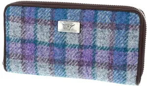 of Scotland Harris Tweed Wallet, Large Zip Purse for Women Made in Scotland (Colour 98 Blue/Purple)