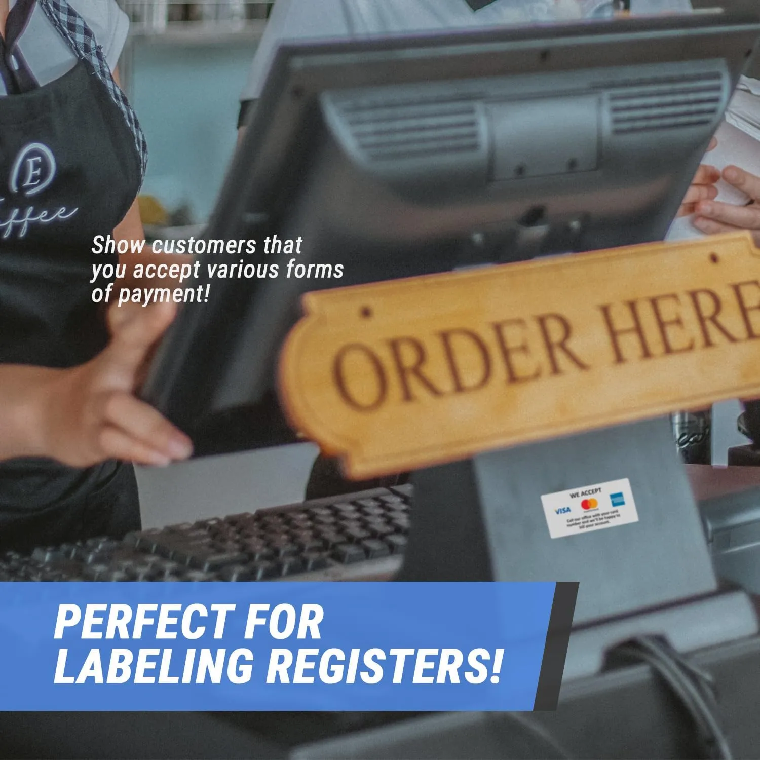 OFFICESMARTLABELS Preprinted We Accept Visa, MasterCard, American Express Sticker Labels - Perfect for Billing, Accounts Payable, Accounting, Showing Payment Options - 1" x 2" Labels, 300 Count