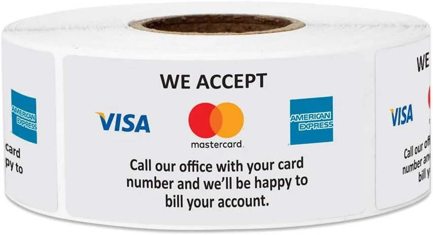 OFFICESMARTLABELS Preprinted We Accept Visa, MasterCard, American Express Sticker Labels - Perfect for Billing, Accounts Payable, Accounting, Showing Payment Options - 1" x 2" Labels, 300 Count