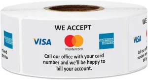 OFFICESMARTLABELS Preprinted We Accept Visa, MasterCard, American Express Sticker Labels - Perfect for Billing, Accounts Payable, Accounting, Showing Payment Options - 1" x 2" Labels, 300 Count