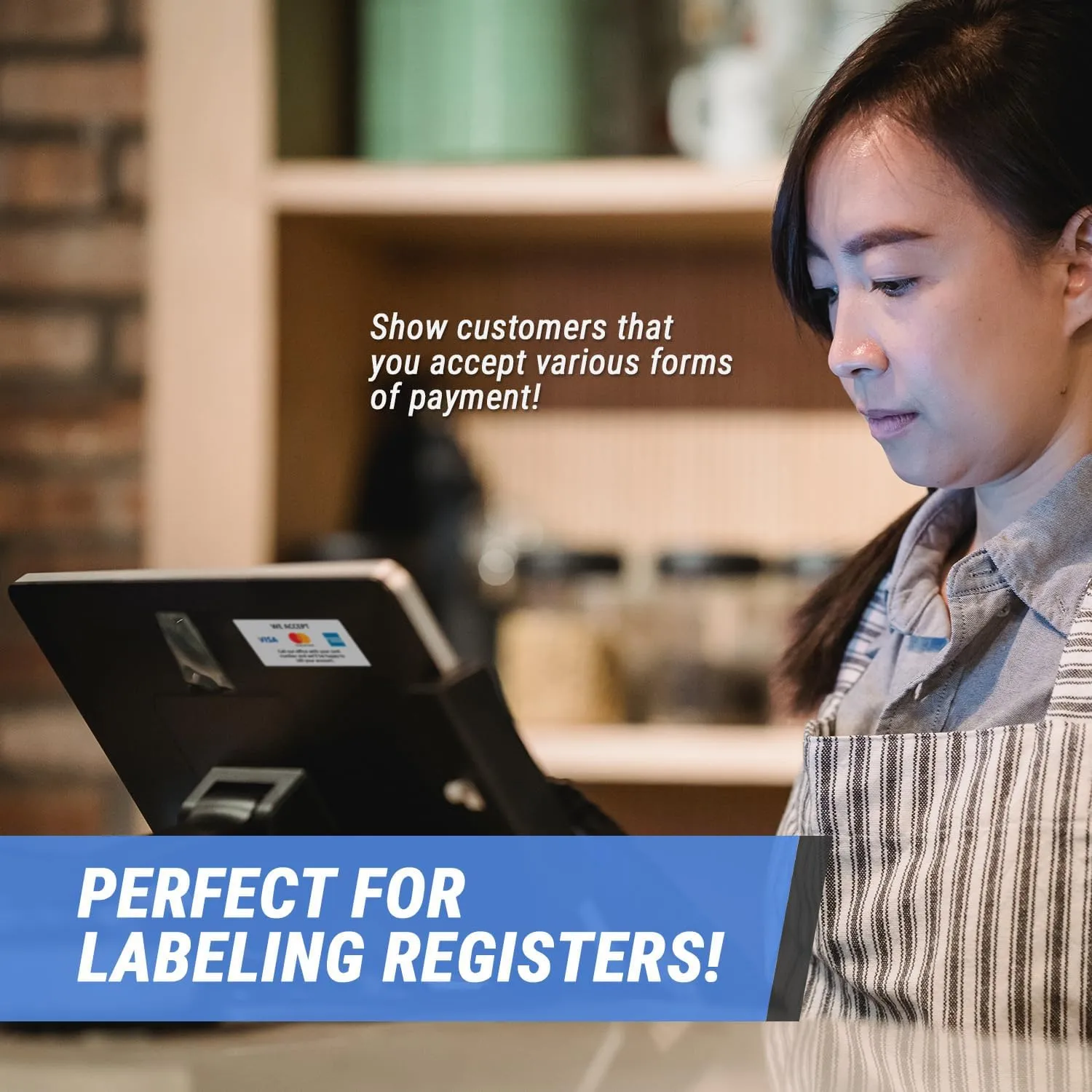 OFFICESMARTLABELS Preprinted We Accept Visa, MasterCard, American Express Sticker Labels - Perfect for Billing, Accounts Payable, Accounting, Showing Payment Options - 1" x 2" Labels, 300 Count