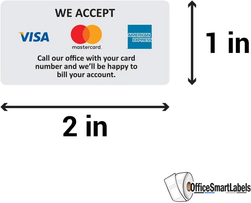 OFFICESMARTLABELS Preprinted We Accept Visa, MasterCard, American Express Sticker Labels - Perfect for Billing, Accounts Payable, Accounting, Showing Payment Options - 1" x 2" Labels, 300 Count
