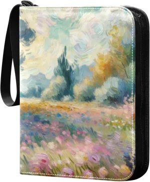 Oil Painting Field Card Binder 4-Pockets, 400 Pockets Card Holder with 50 Removable Sleeves, Trading Card Collector Zipper Album Holder, Collector Album
