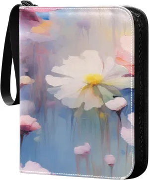 Oil Painting Flowers Card Binder 4-Pocket, 400 Pockets Card Holder with 50 Removable Sleeves and Zipper for Games Baseball Football Sports Card