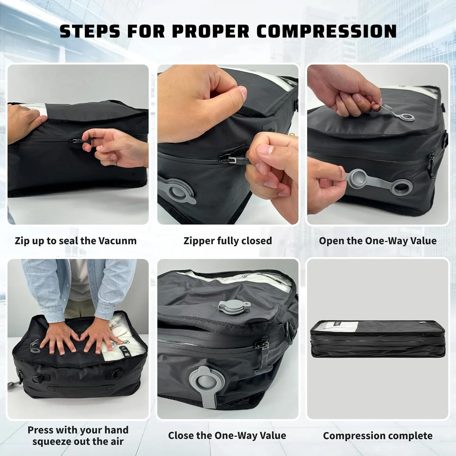 ONTYZZ Vacuum Compression Bag 20 inch Space Saver Bags Travel Case with IP67 Waterproof Zipper for Business Trip, One Bag Black
