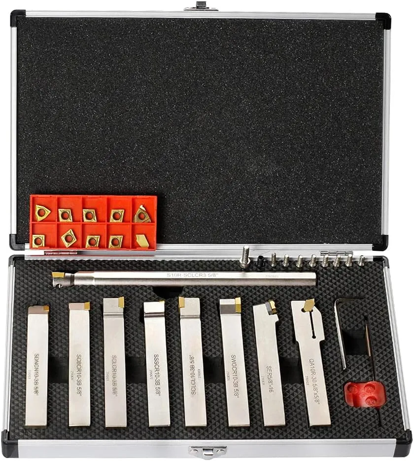OSCARBIDE 5/8”Shank 9 Pieces/Set Indexable Carbide Lathe Turning Tool Holder and Boring Bar,CNC Heavy-Duty Nickel Plated indexable Insert Holders for Turning Grooving Threading Cut Off