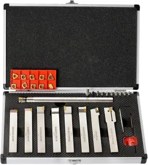OSCARBIDE 5/8”Shank 9 Pieces/Set Indexable Carbide Lathe Turning Tool Holder and Boring Bar,CNC Heavy-Duty Nickel Plated indexable Insert Holders for Turning Grooving Threading Cut Off