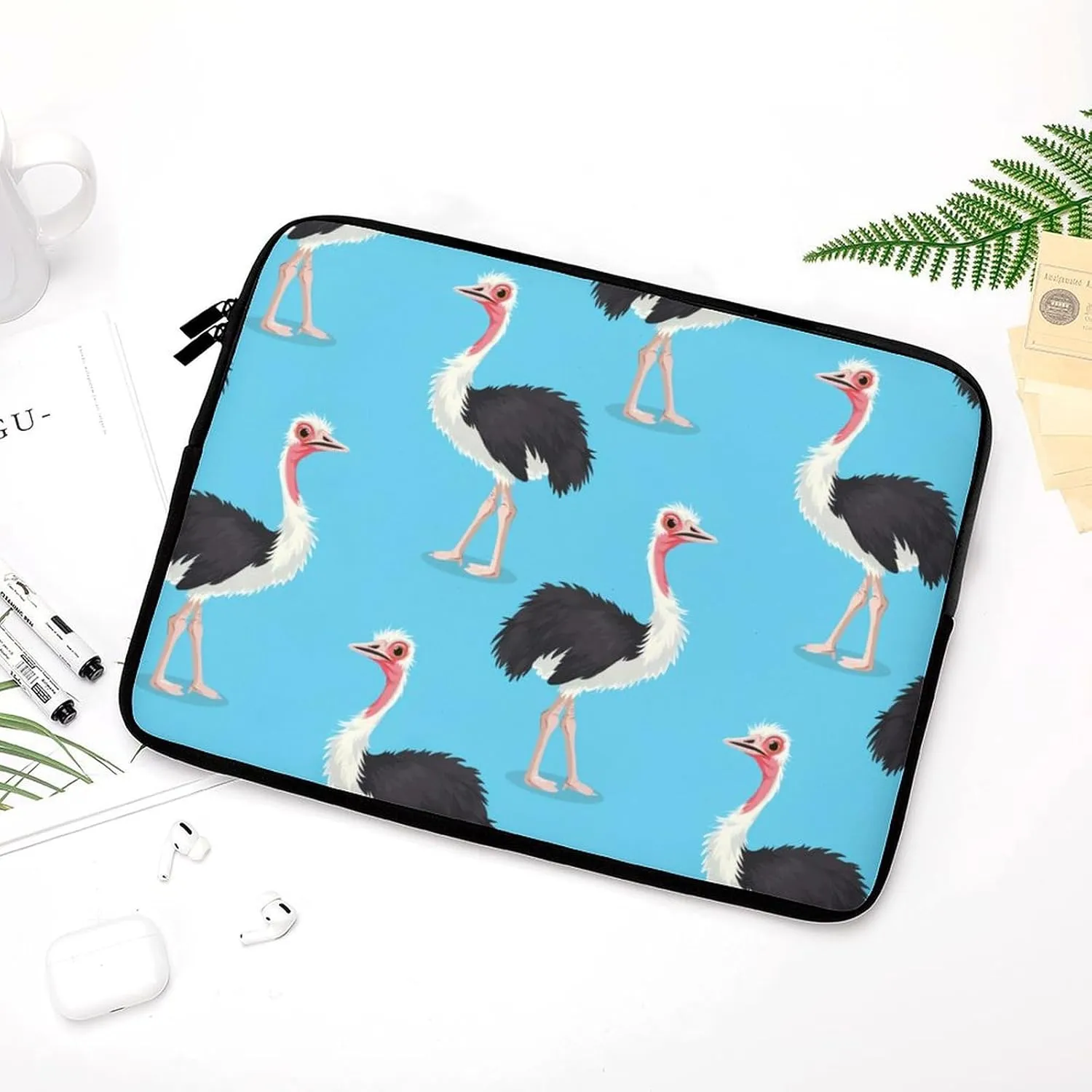 Ostrich Bird Print Laptop Sleeve Bag Waterproof Shockproof Notebook Cover Tablet Carrying Sleeve Case 17inch