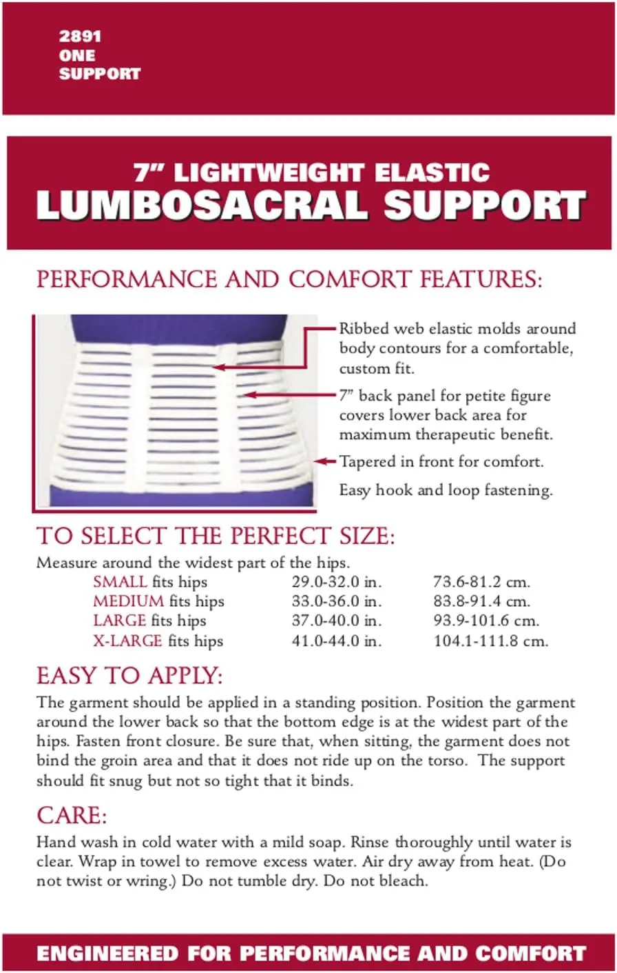 OTC Lumbosacral Support, 7-inch Lower Back, Lightweight Compression, Elastic, White, Large