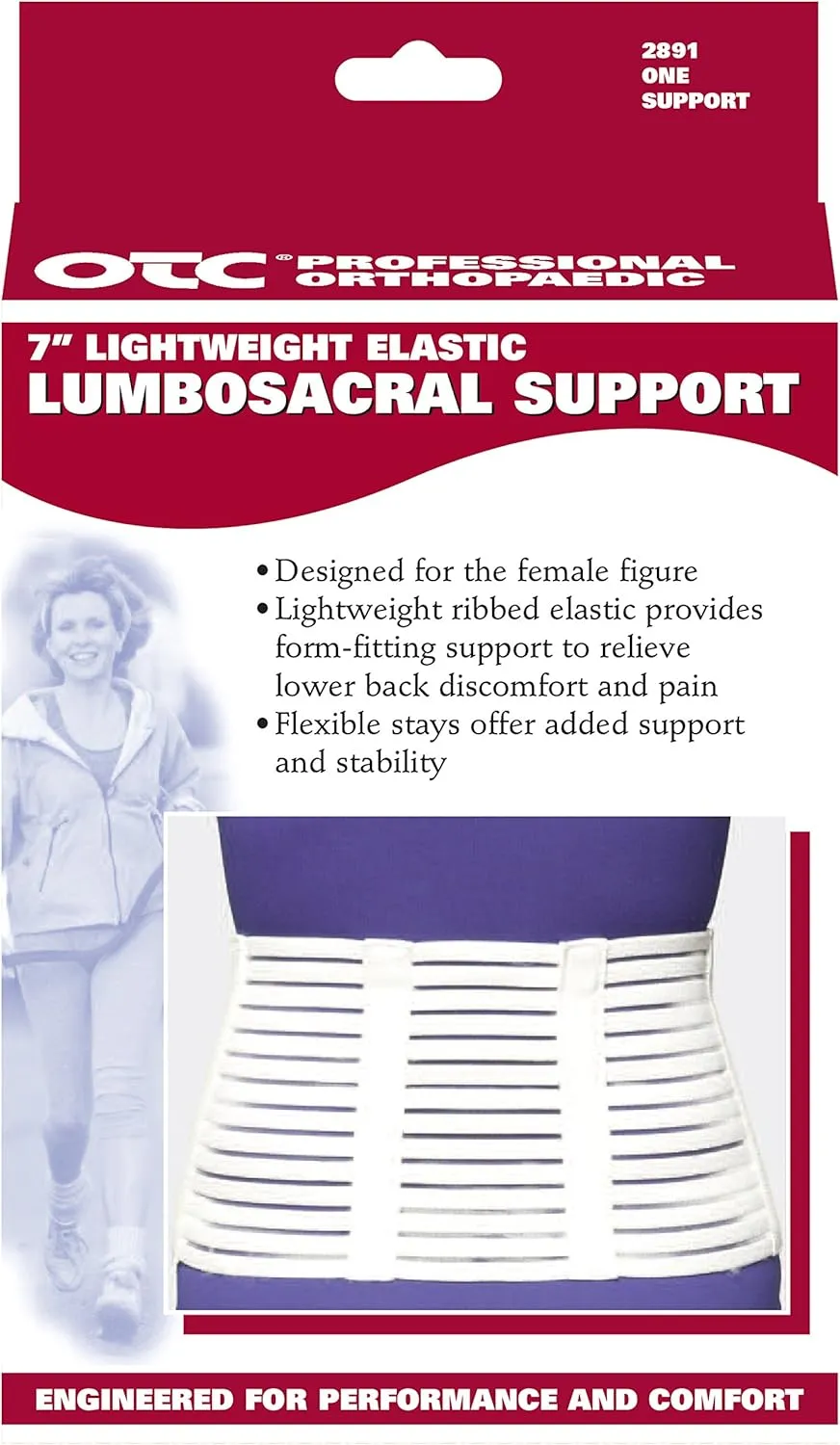 OTC Lumbosacral Support, 7-inch Lower Back, Lightweight Compression, Elastic, White, Large