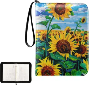 OTVEE Card Binder Modern Painting Sunflowers Field Trading Card Album with 50 Removable Sleeves Fits 400 Cards