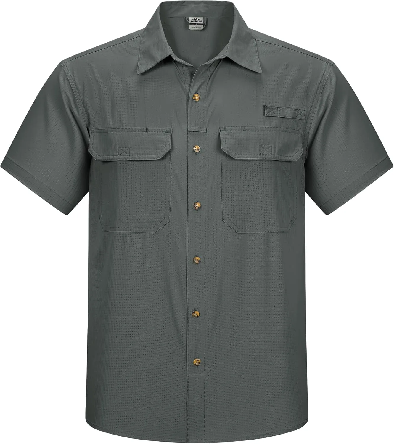 Outdoor Ventures Men's Lightweight Short Sleeve Fishing Shirt UPF 50 Button Down Quick Dry Cooling Hiking Travel Safari Shirt