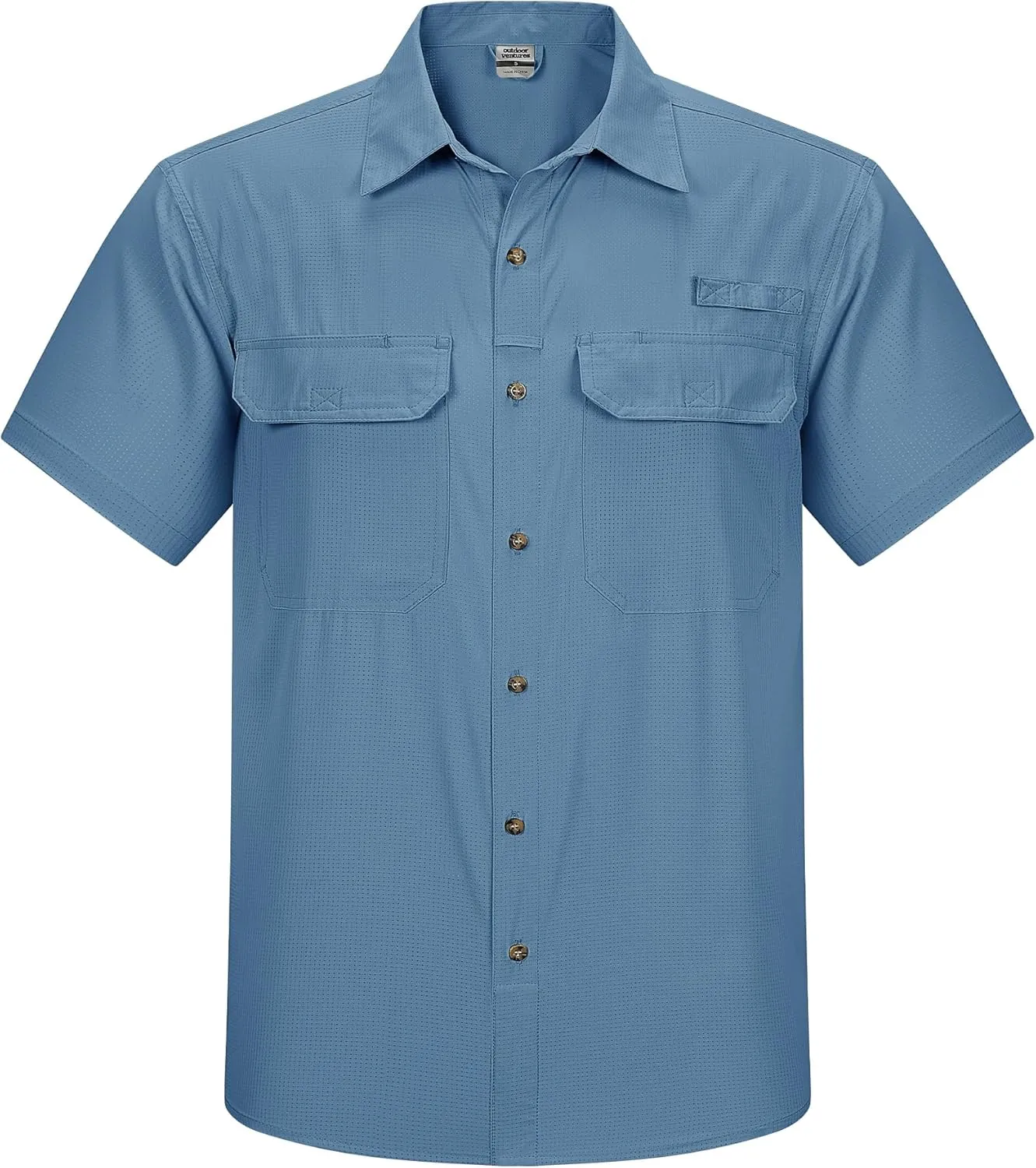 Outdoor Ventures Men's Lightweight Short Sleeve Fishing Shirt UPF 50 Button Down Quick Dry Cooling Hiking Travel Safari Shirt