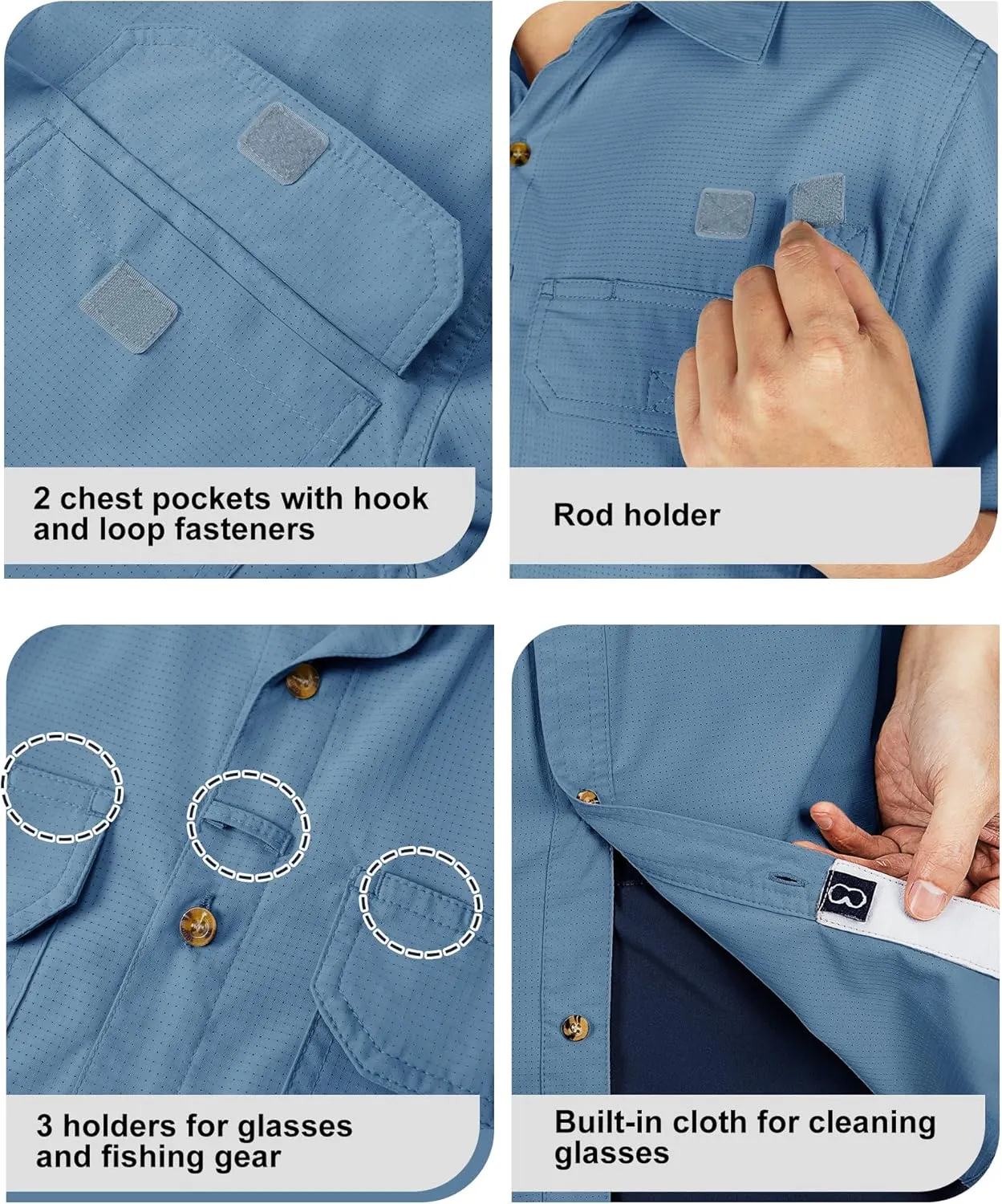 Outdoor Ventures Men's Lightweight Short Sleeve Fishing Shirt UPF 50 Button Down Quick Dry Cooling Hiking Travel Safari Shirt