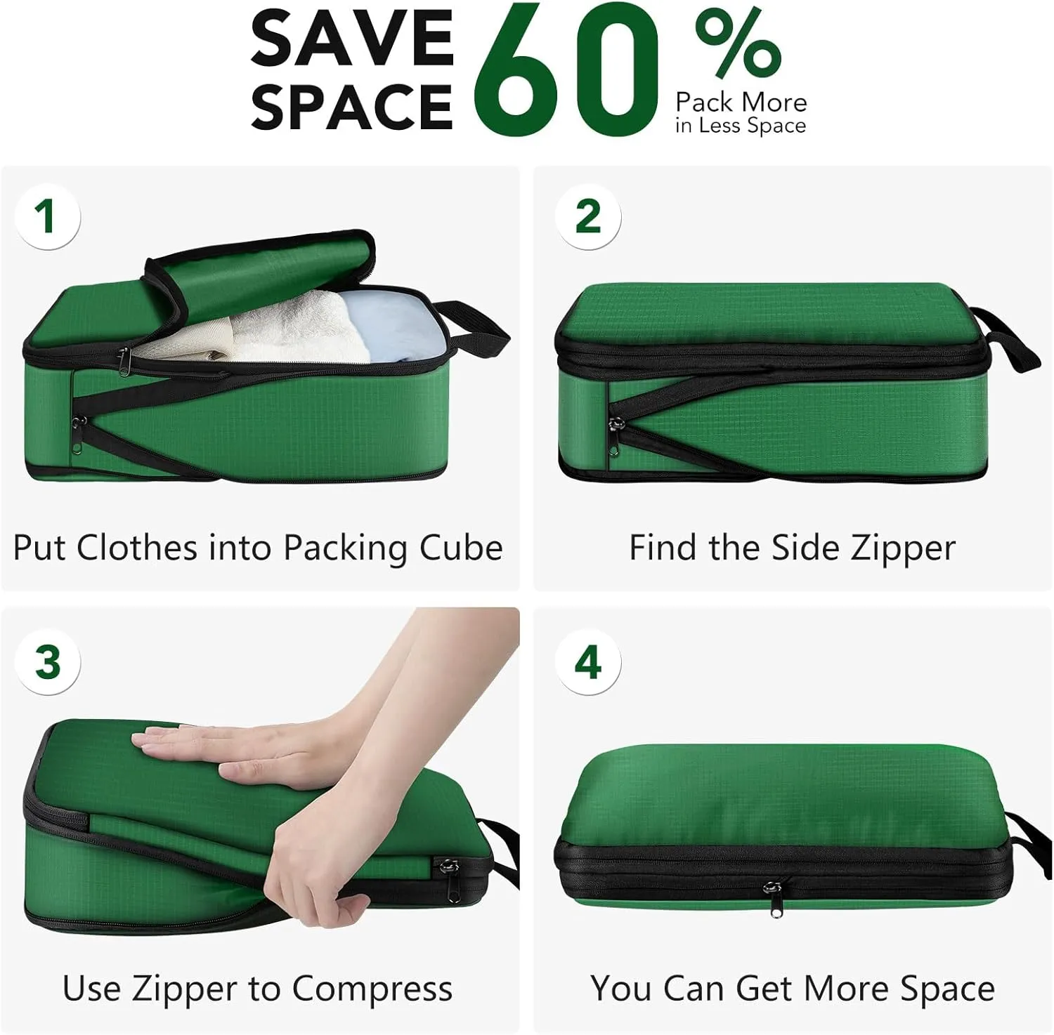 Packing Cubes for Travel, 6 Set Lightweight Compression Bags - Luggage Suitcase Organizer Essentials, Expandable Accessories for Carry on Suitcases, Green