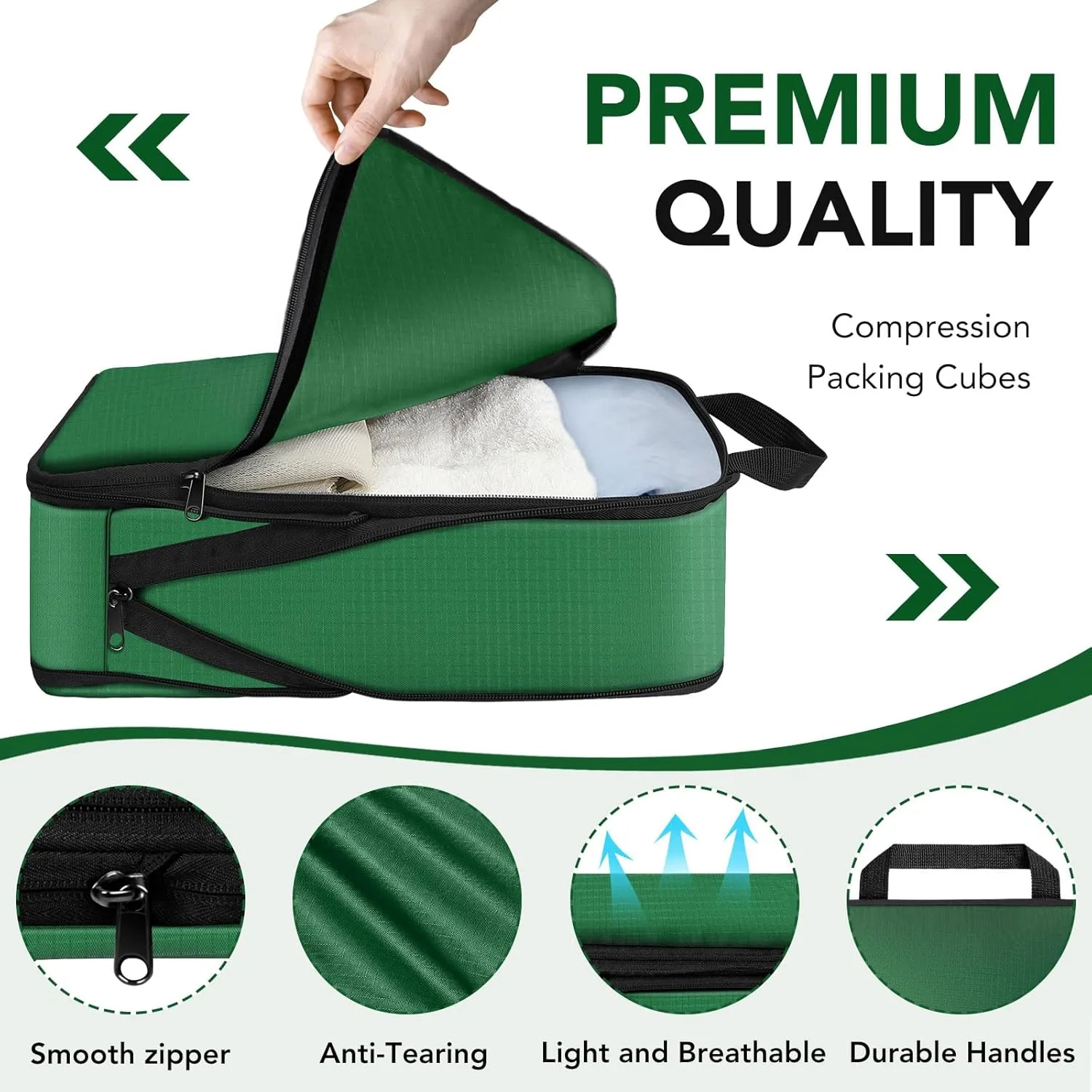 Packing Cubes for Travel, 6 Set Lightweight Compression Bags - Luggage Suitcase Organizer Essentials, Expandable Accessories for Carry on Suitcases, Green