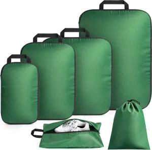 Packing Cubes for Travel, 6 Set Lightweight Compression Bags - Luggage Suitcase Organizer Essentials, Expandable Accessories for Carry on Suitcases, Green