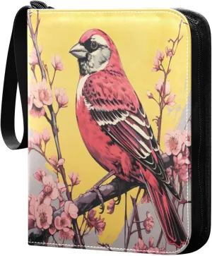 Painting Bird Card Binder with 50 Removable Page Sleeves PU Leather Collectible Trading Card Albums Book with Zipper for Games Card,Baseball Cards