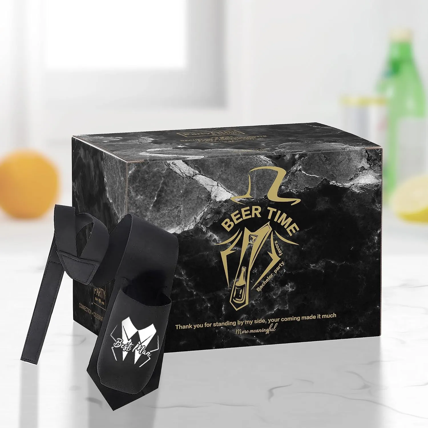 PartyGifts&beyond Groomsmen Proposal Gifts 7 PCS Funny Bottle & Can Holder Tie Necktie for Bachelor Party