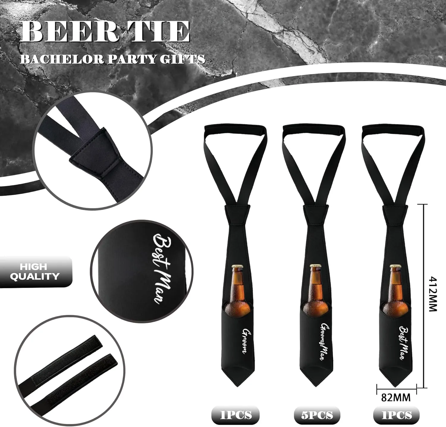 PartyGifts&beyond Groomsmen Proposal Gifts 7 PCS Funny Bottle & Can Holder Tie Necktie for Bachelor Party