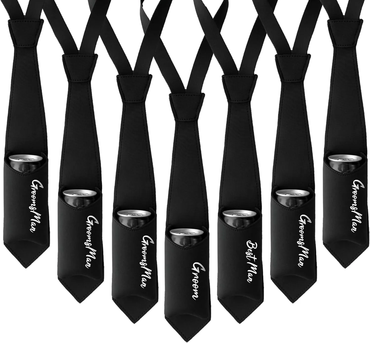 PartyGifts&beyond Groomsmen Proposal Gifts 7 PCS Funny Bottle & Can Holder Tie Necktie for Bachelor Party