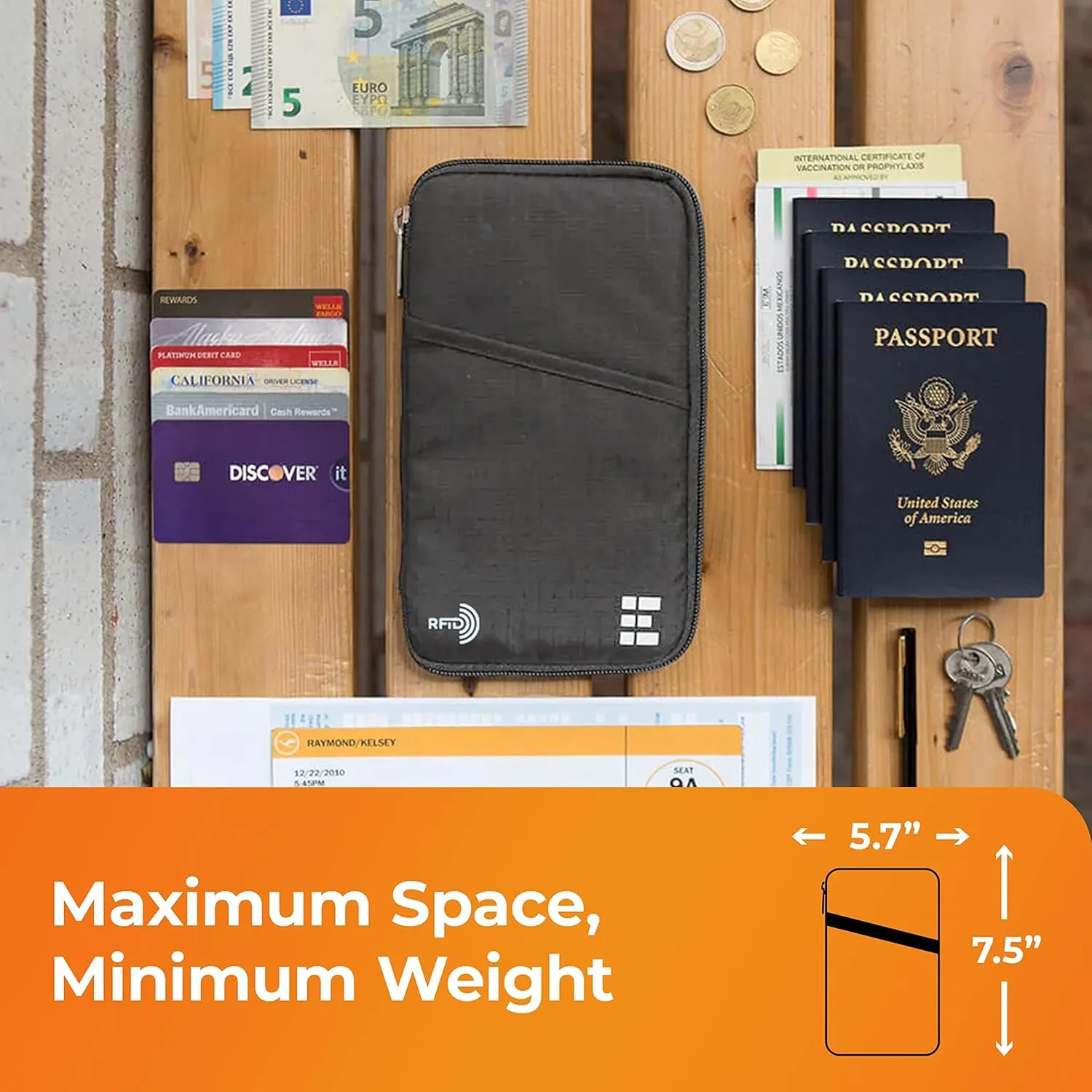 Passport Holder Family up to 6 Passports, Large Passport Wallet and Premium Travel Document Holder Organizer with RFID Anti-Theft Blocking - 7 Bonus RFID Blocking Sleeves - Shadow