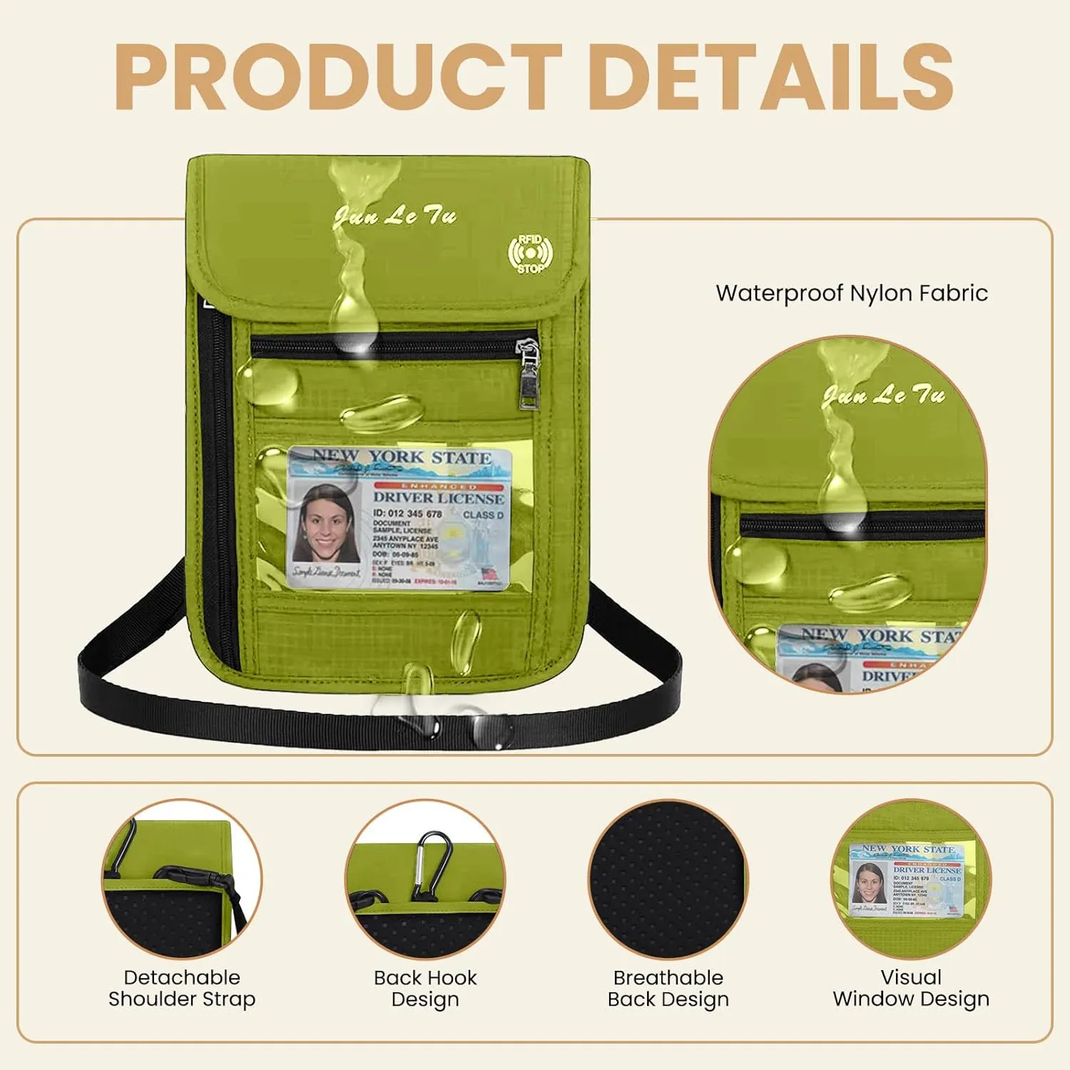 Passport Holder for Travel, RFID Passport Wallet with Visual Window Design, Multifunctional Document Organizer, Waterproof Travel Pouch Neck Wallet for Men and Women, Green