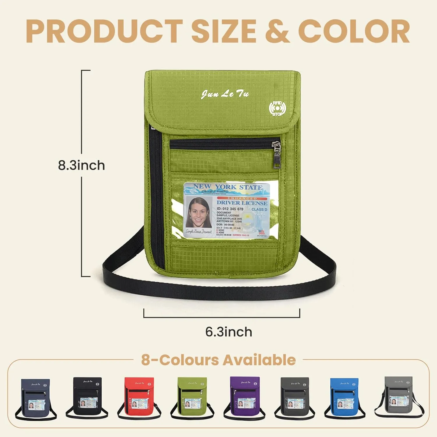 Passport Holder for Travel, RFID Passport Wallet with Visual Window Design, Multifunctional Document Organizer, Waterproof Travel Pouch Neck Wallet for Men and Women, Green
