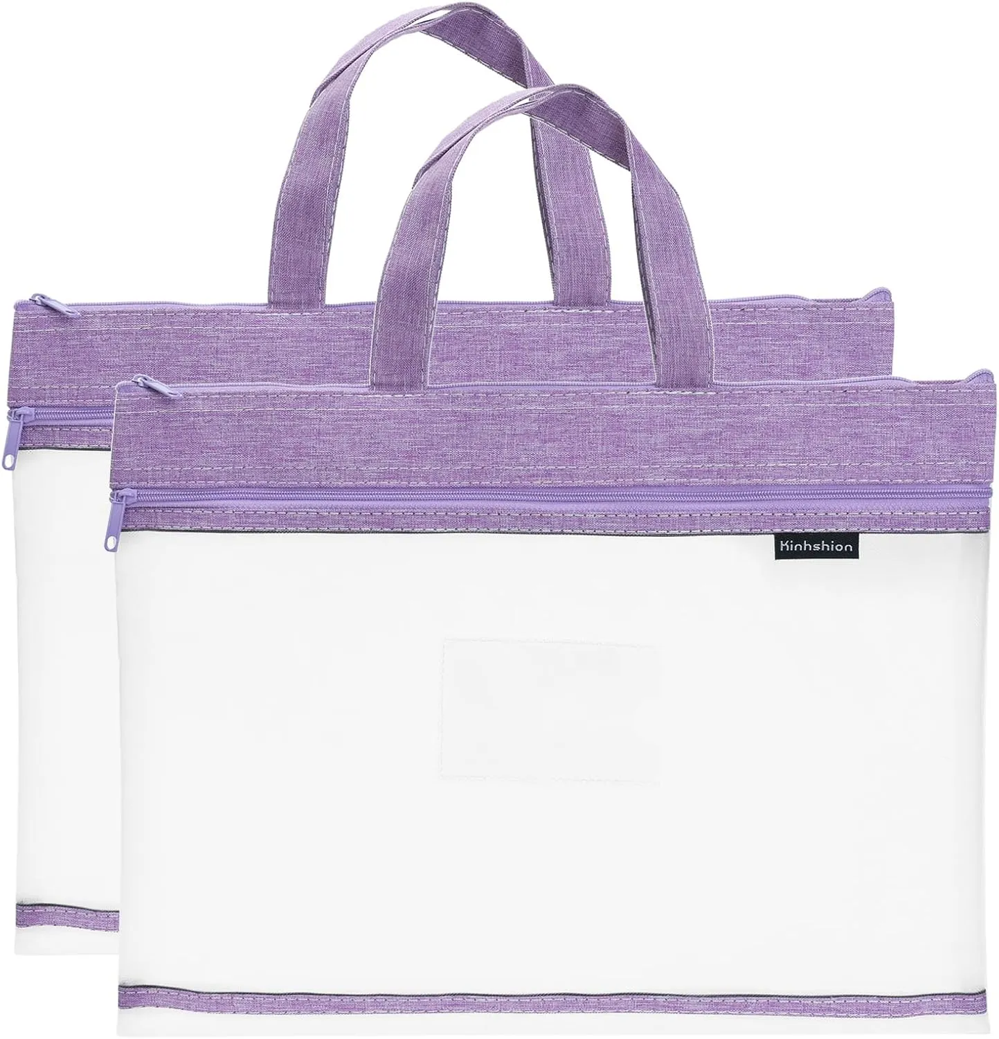 PATIKIL Nylon Document Bag with Handle 2 Pack Mesh Transparent Handbag Paper File Tote Pouch for Office, Purple