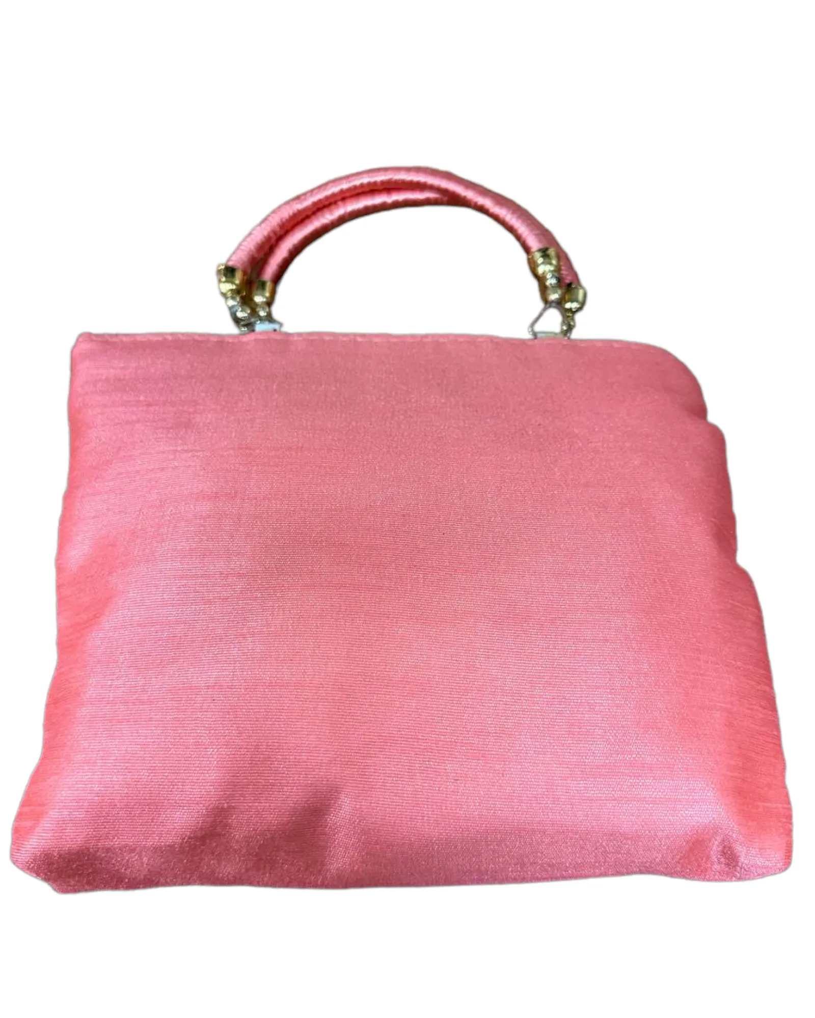 Peach Lucknowi Chikankari Embroidery Hand Bag Purse