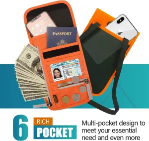 Peicees RFID Blocking Travel Neck Wallet for Men Women Family Passport Holder Lanyard Neck Pouch Slim Travel Document Holder