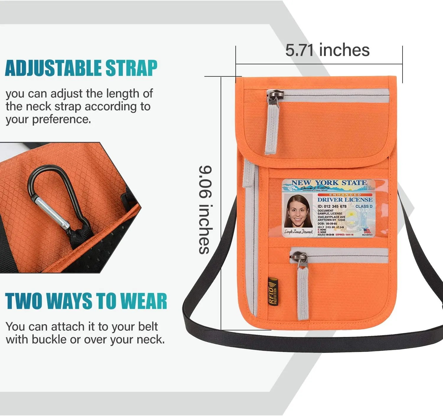 Peicees RFID Blocking Travel Neck Wallet for Men Women Family Passport Holder Lanyard Neck Pouch Slim Travel Document Holder